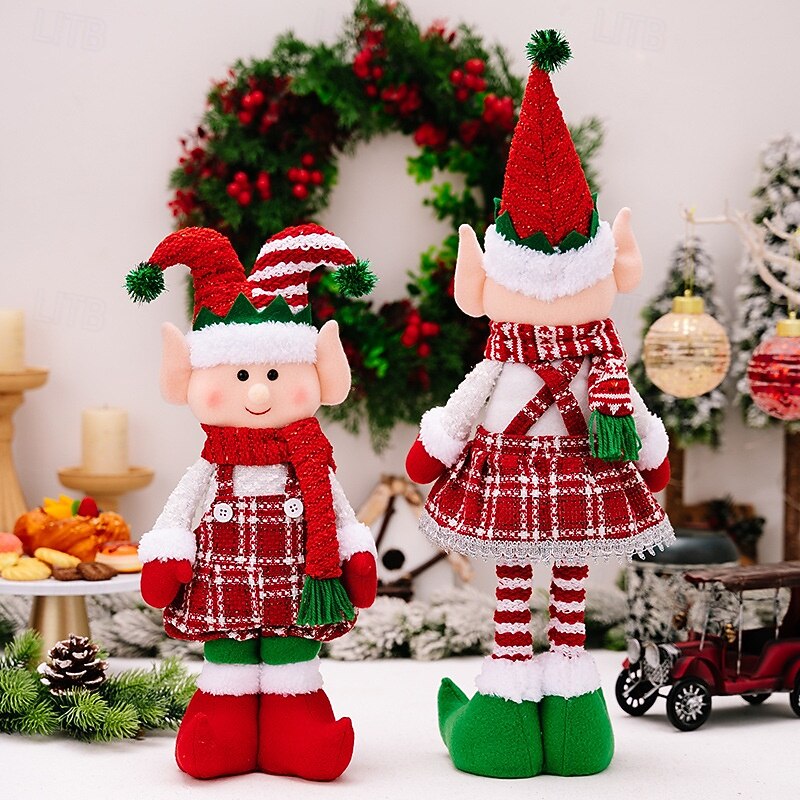 Christmas Red and Green Elf Figurines, Stretchable Dolls for Window Display, Xmas Decoration for Festive Tabletop Decor4