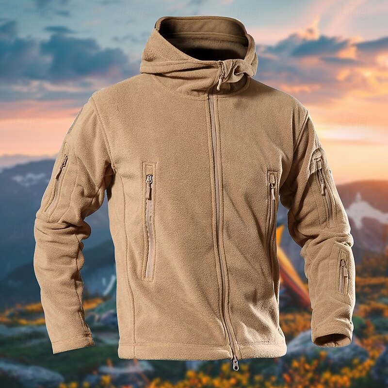 Men's Hiking Fleece Jacket Winter Outdoor Soft Comfortable Warm Fleece Jackets Lightweight Jacket Full Zip Climbing Camping / Hiking / Caving Traveling Black Brown Green Grey