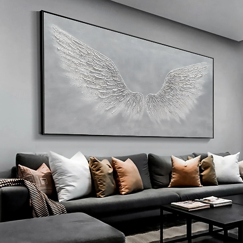 Golden Wing painting 100% Handmade White Angel Wings oil painting handmade Textured feather Painting Acrylic Abstract Oil Painting for Wall Decor Living Room Modern artwork3