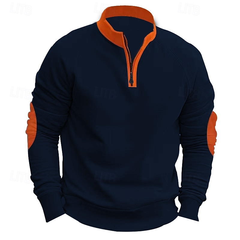 Men's Sweatshirt Quarter Zip Sweatshirt Black Navy Blue Khaki Light Grey Dark Gray Half Zip Plain Color Block Quarter Zip Daily Holiday Going out Polyester Streetwear Casual Fall Winter Clothing