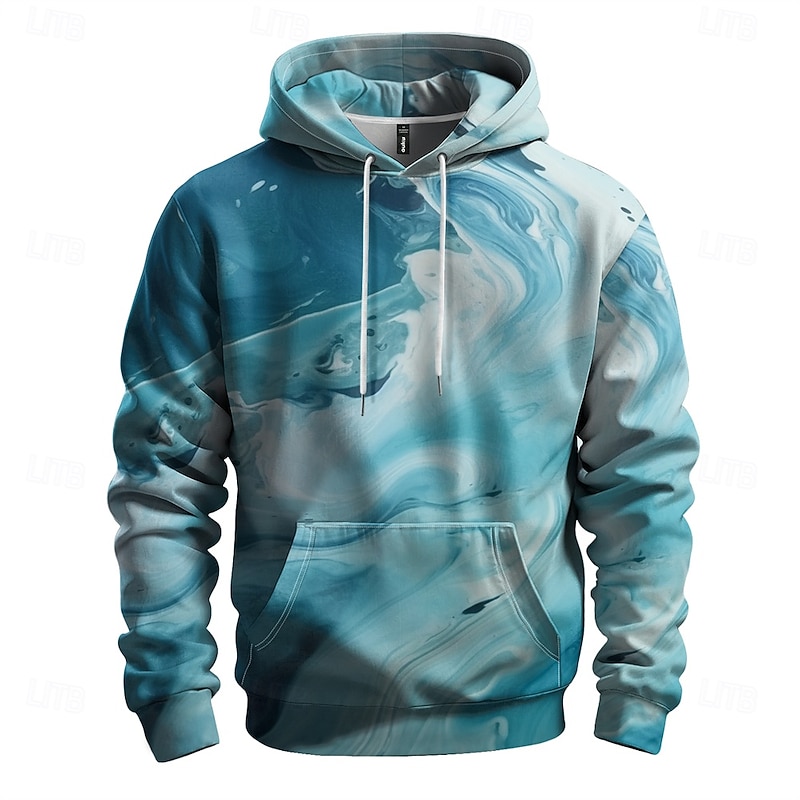 Men's Graphic Flowing Quicksand / Liquid Hoodie Hoodies Sweatshirt Vacation Daily Long Sleeve Hooded Vacation Sports Outdoor Going out Blue Printing Winter Spring &  Fall Designer2