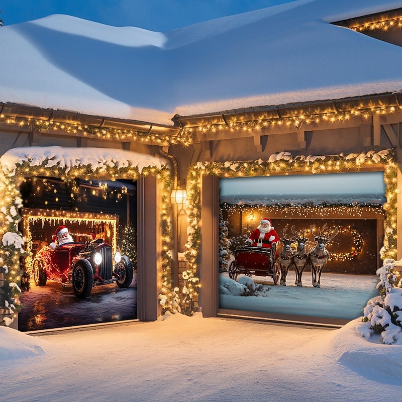 Christmas Door Decorations Outdoor Garage Door Cover Xmas Banner Outside Window Large Christmas Backdrop for Holiday Outdoor Garage Door Home Wall Decorations4