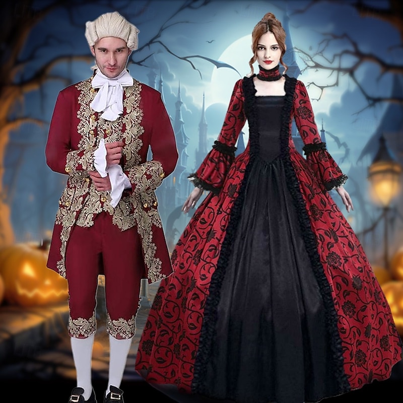 Princess Prince Vampire Halloween Outfits Halloween Group Couples Costumes Couples Royal Style Rococo Baroque Adults' Men's Women's Halloween Carnival Performance Party Masquerade Easy Halloween - Main Image