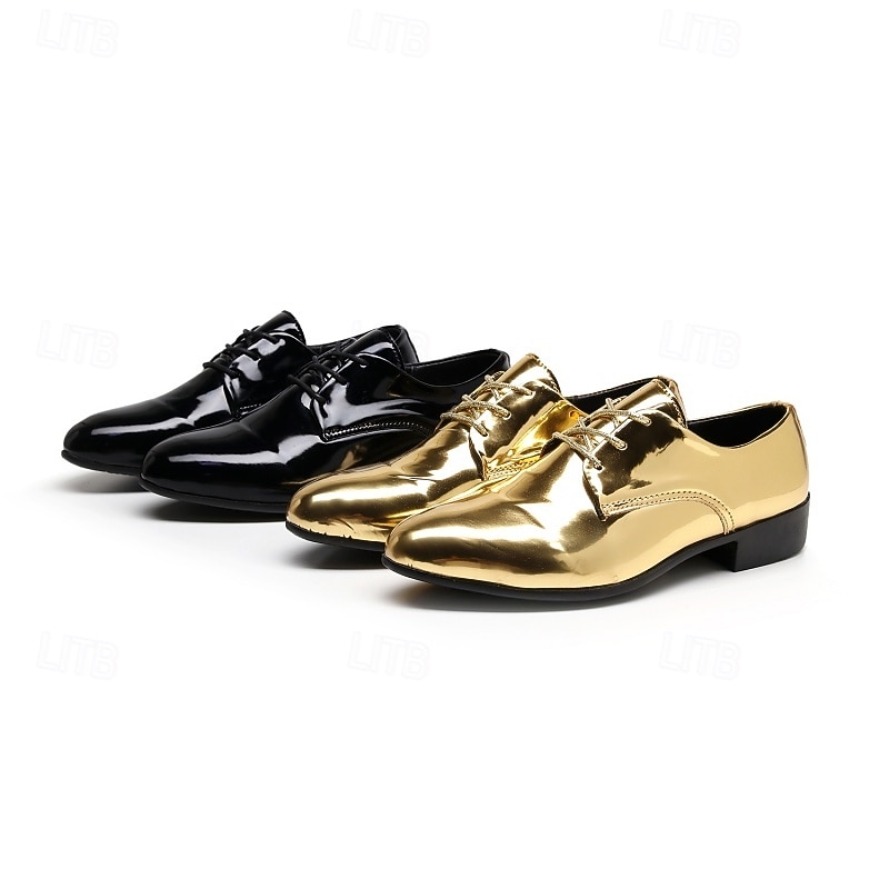 Men's Shiny Gold Lace-Up Dress Shoes - Sleek Formal Oxford Shoes for Parties, Events, and Performances2