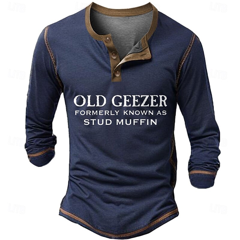 Men's Christmas Letter old geezer formerly known as stud muffin Henley Shirt Long Sleeve 3D Printing Daily Simple Funny Party Casual Daily Winter Spring &  Fall Black Blue Henley Henley T-Shirt2