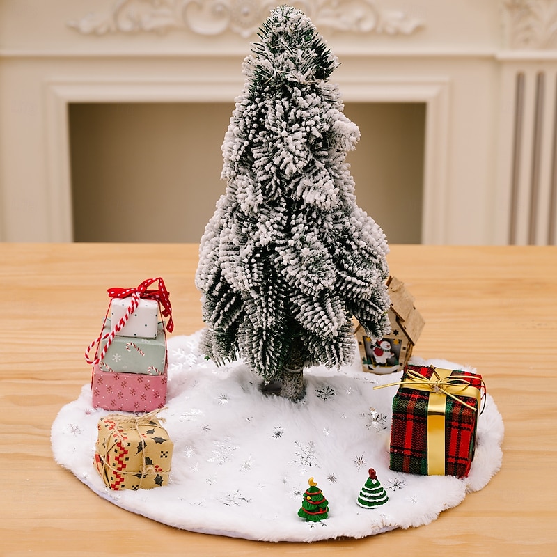 Christmas Tree Skirt - 38cm White with Snowflakes and Sequins, Mini Tree Decoration, Festive Atmosphere Enhancer, Elegant Holiday Decor2