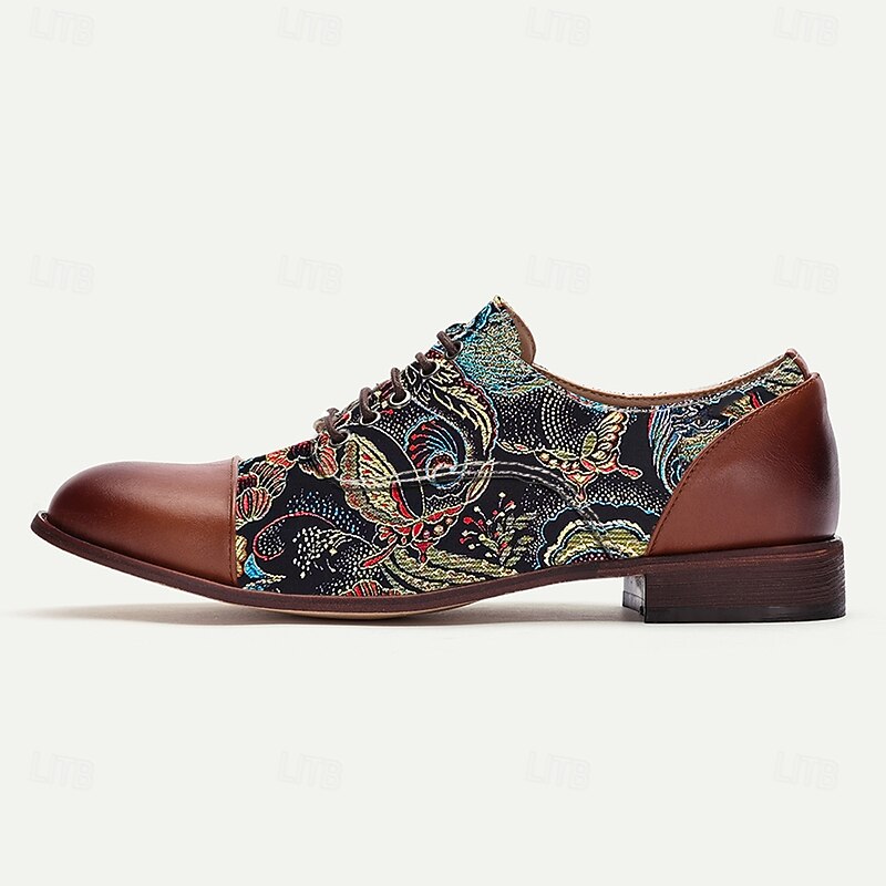 Men's Paisley Print Oxford Shoes with Faux Leather Toe Cap and Heel – Retro Style Lace-Up Dress Shoes for Formal Occasions3