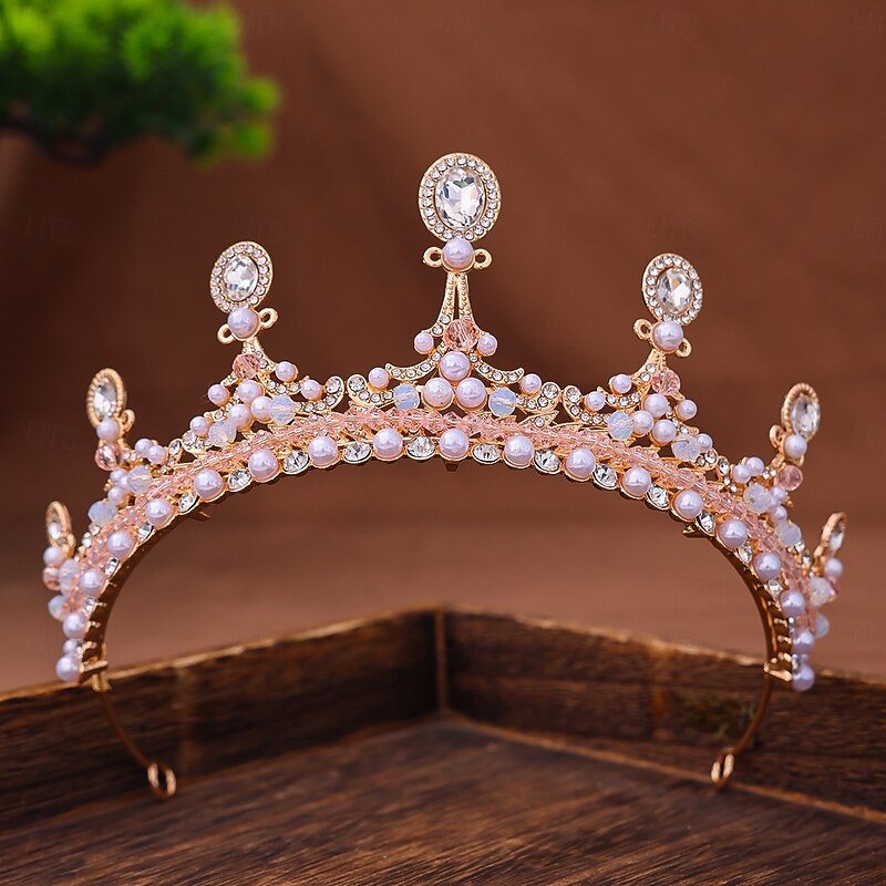 Crown Tiaras Rhinestone Alloy Wedding Cocktail Elegant Luxury With Faux Pearl Crystals Headpiece Headwear