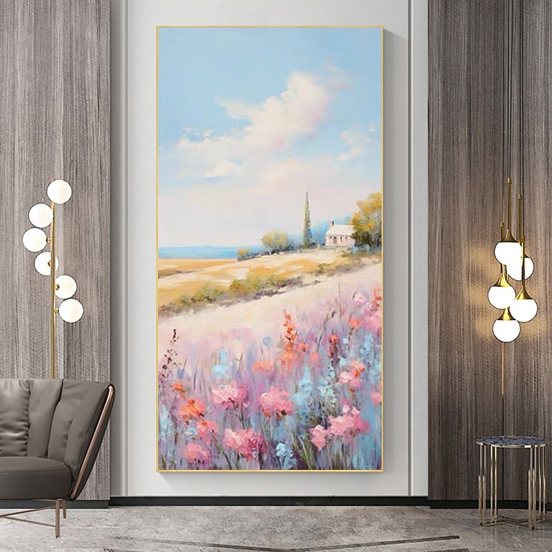 Large Hand Painted Oil Painting Colorful Flower Sunset Glow Landscape Wall Art Mountain Living Room Wall Art Home Decor No Frame2