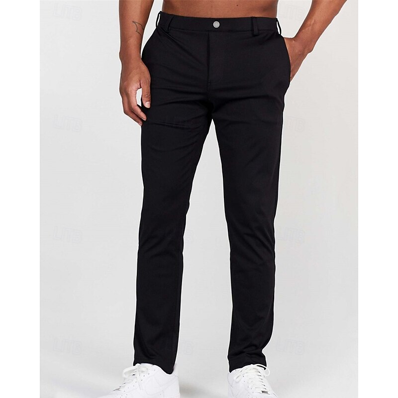 Men's Dress Pants Trousers Chinos Buttons Pocket Plain Comfort Formal Party Work Fashion Classic Style Black White Micro-elastic3