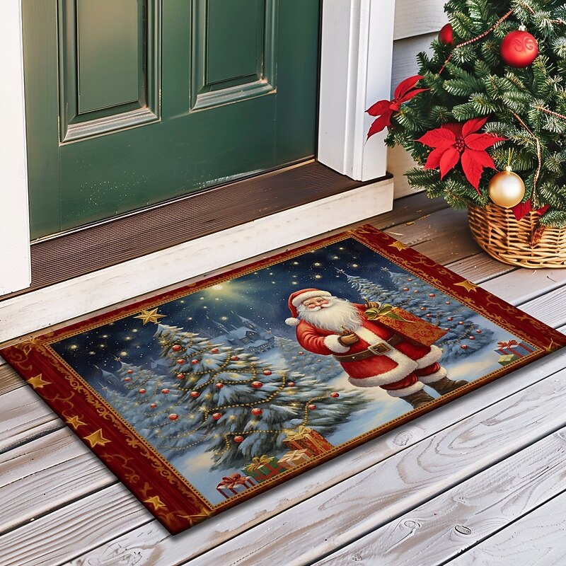 Christmas Decoration Doormat Xmas Santa Kitchen Mat Floor Mat Non-Slip Area Rug Oil Proof Rug Indoor Outdoor Mat Bedroom Decor Bathroom Mat Entrance Rug4