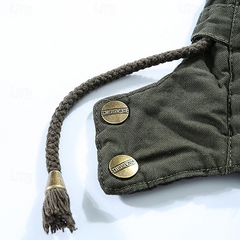 Men's Winter Jacket Fleece Jacket Casual Jacket Daily Vacation Thermal Warm Pocket Fleece Fall & Winter Plain Fashion Streetwear Hooded Regular Black Khaki Army Green Jacket4