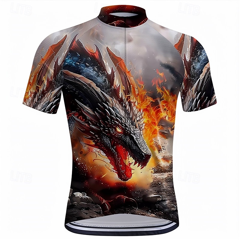 Men's Cycling Jersey Dragon Short Sleeve Bike Tee Tshirt Top with 3 Rear Pockets Mountain Bike MTB Road Bike Cycling Quick Dry Front Zipper Wicking Sports Yellow Blue Purple Clothing Apparel