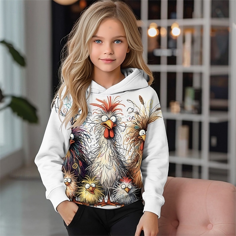 Girls' 3D Graphic Animal Chick Hoodie Long Sleeve Fall Winter Fashion Adorable Basic Kids 4-12 Years Hooded Outdoor Casual Daily Regular Fit