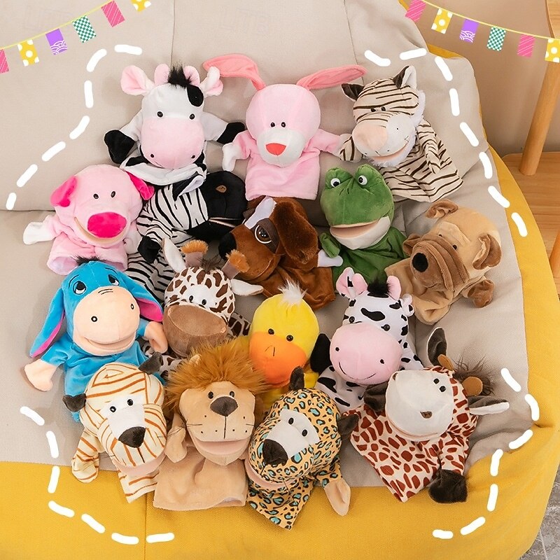 Safari Buddies Hand Puppets Set of 6 (Elephant Tiger Parrot Giraffe Monkey Zebra) Soft Plush Animal Hand Puppets For Toddlers And Kids