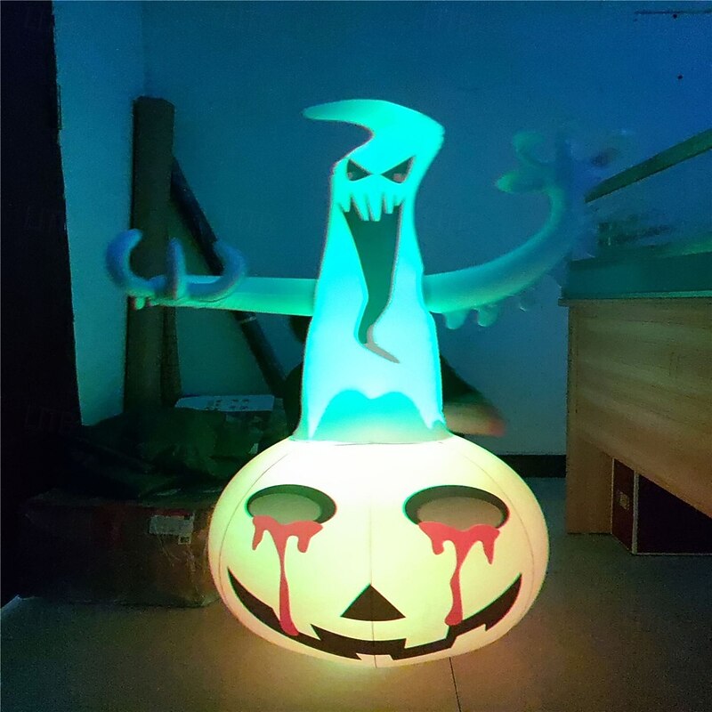 Halloween Inflatable Blow Up Ghost on Pumpkin with Color Changing LED Inflatables Home Outdoor