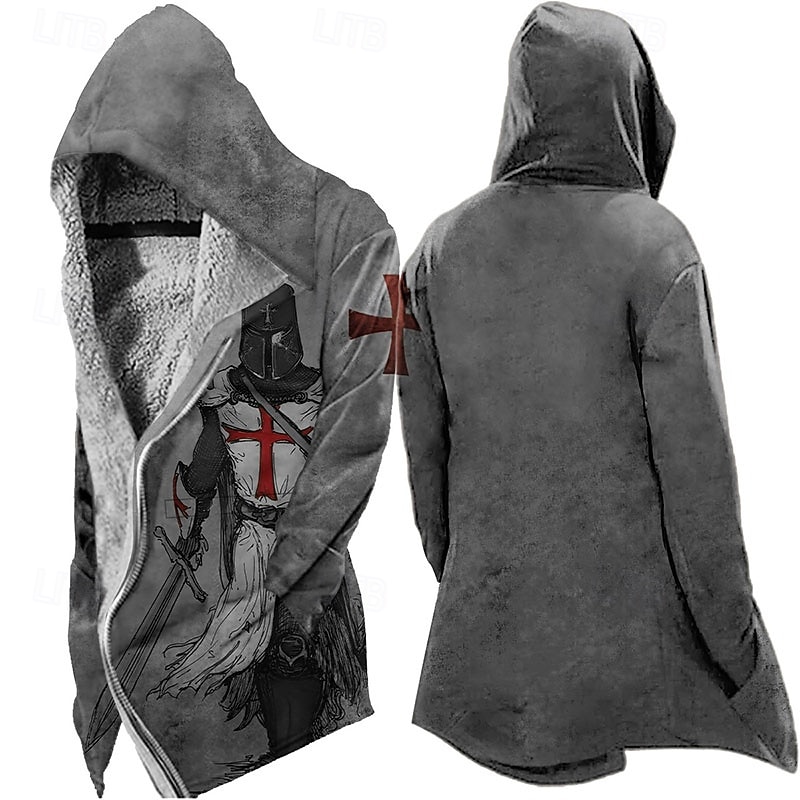 Men's Winter Coat Fleece Jacket Jacket Daily Wear Vacation Fleece Lining With Pockets Print Front Pocket Fall & Winter Soldier Sport Casual Hoodie Regular Blue Purple Green khaki Light Grey Jacket3