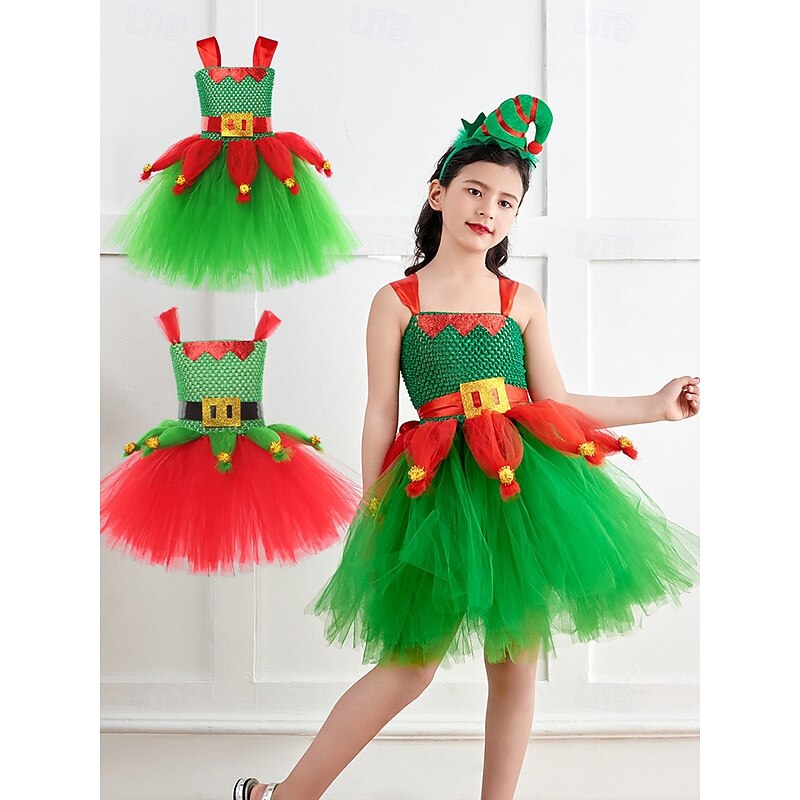 Elf Outfits Tutu Santa Suits Girls' Christmas Kid's Christmas New Year Christmas Eve Christmas Party New Year Eve Dress Headpiece Socks