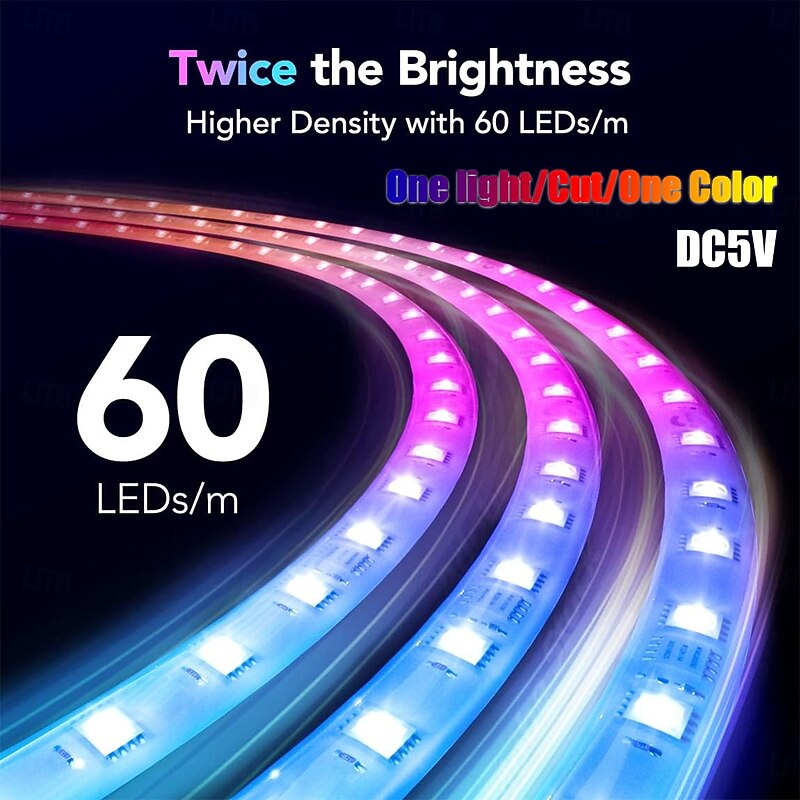 White Silicone Neon LED Light Strip, 16MM 360° Circular, RGB Flexible Dreamy Color Rope Light with 17-Key IR Controller, USB DC5V for Bedroom Indoor/Outdoor Decoration WS28113