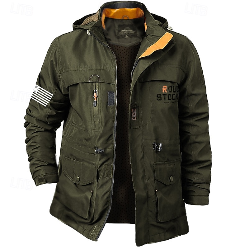 Men's Flag American US Flag Outdoor Jacket Coat Hoodie Jacket Tactical Practical Waterproof Casual Sports Outdoor Daily Wear Zip Front Adjustable Drawstring Hood Graphic Fall Winter Standing Collar