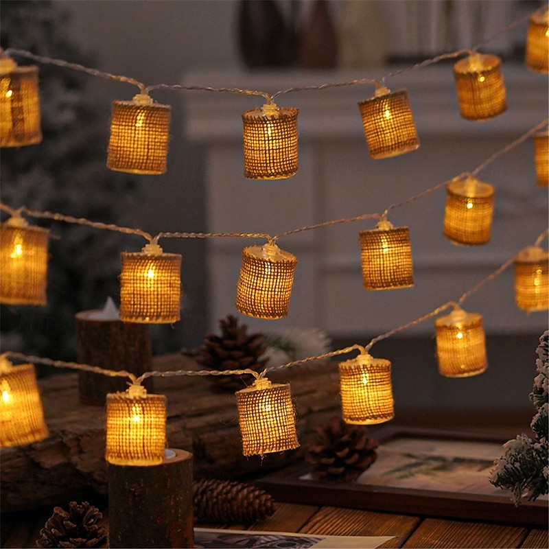 LED String Lights Christmas Lights Clearance Linen Cylindrical Nordic Design Battery Powered for Room Courtyard or Christmas Decorations Batteries Powered 1Set2