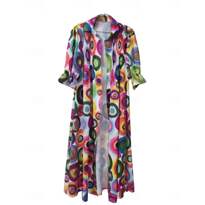 Women's Floral Graphic Print V Neck Flared Sleeve Maxi Dress Half Sleeve Spring Fall4