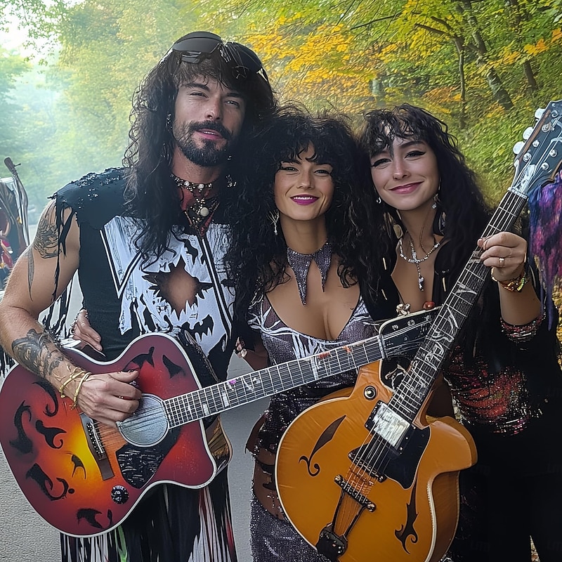 Men's 80s Wig Black Long Curly Wig Rocker Wig Costume Wig Halloween Wigs2