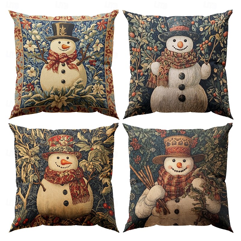 Christmas Decorations Decorative Toss Pillows Cover 1PC Vintage Snowmans Soft Square Cushion Case Pillowcase for Bedroom Livingroom Sofa Couch Chair2
