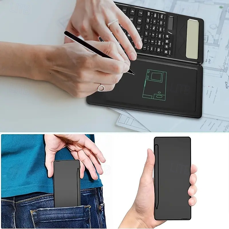 6 Inch Erasable Lcd Writing Pad Slim Scientific Calculator 10 Digit Folding Calculator Solar Battery Dual Power Math Physics Geometry Scientific Calculator2