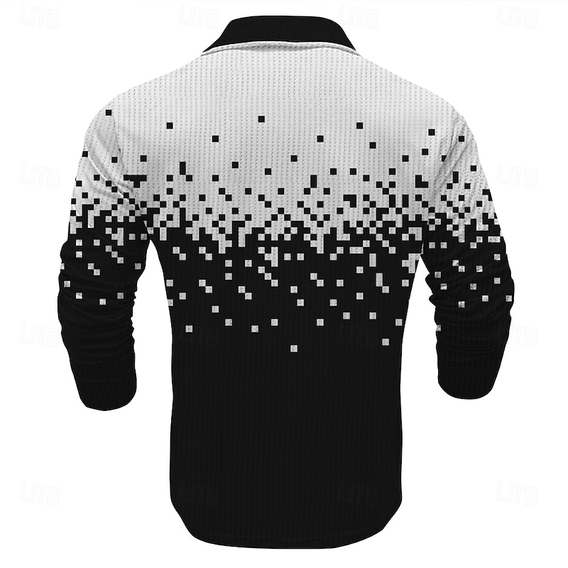 Men's Geometric Golf Shirt Long Sleeve Polo Shirts Collared Shirts Casual Vacation Wear Formal Wear Festival Wear Buttons 3D Print Spring Fall Winter Black2