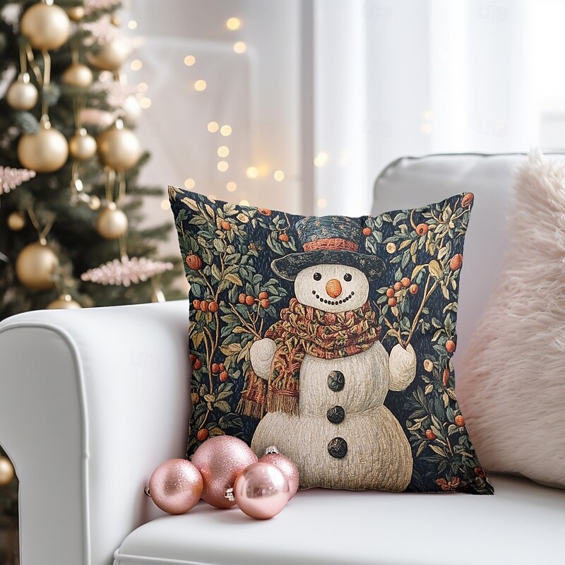 Christmas Decorations Decorative Toss Pillows Cover 1PC Vintage Snowmans Soft Square Cushion Case Pillowcase for Bedroom Livingroom Sofa Couch Chair3