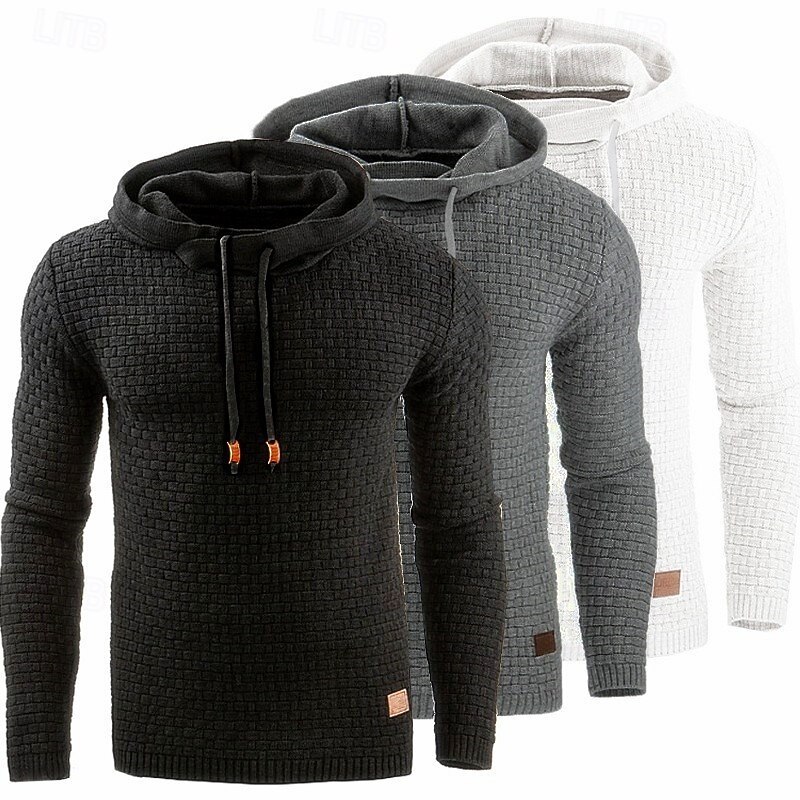 Men's Hoodie Apricot Black White Army Green Red Hooded Plain Jacquard Pocket Ribbed Textured Sports & Outdoor Daily Holiday Polyester Streetwear Basic Casual Spring &  Fall Clothing Apparel Hoodies