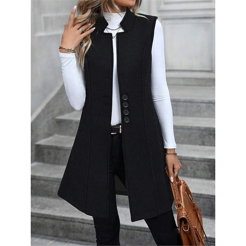 Women's Vest Outdoor Street Daily Wear Fall Winter Regular Coat Regular Fit Thermal Warm Breathable Stylish Casual Jacket Sleeveless Plain with Pockets Black