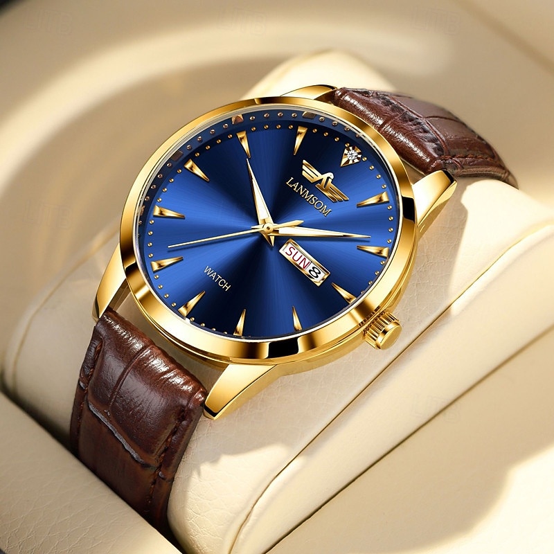 New Trend Fashion Non Mechanical Men's Waterproof Double Calendar Belt Men's Watch