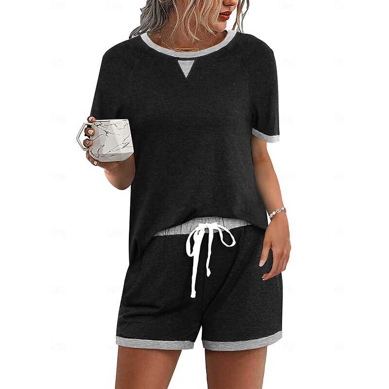 Comfry Women Shorts Sets Long Sleeve Black Summer Spring