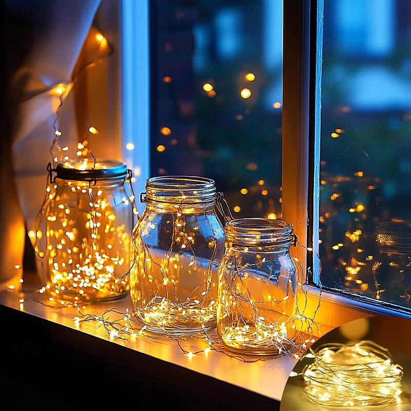 Waterproof Copper Wire String Lights 1M-10M Battery Powered Fairy Lights for Non-conductive Christmas Halloween Wedding Festival Indoor and Outdoor Decorative Light