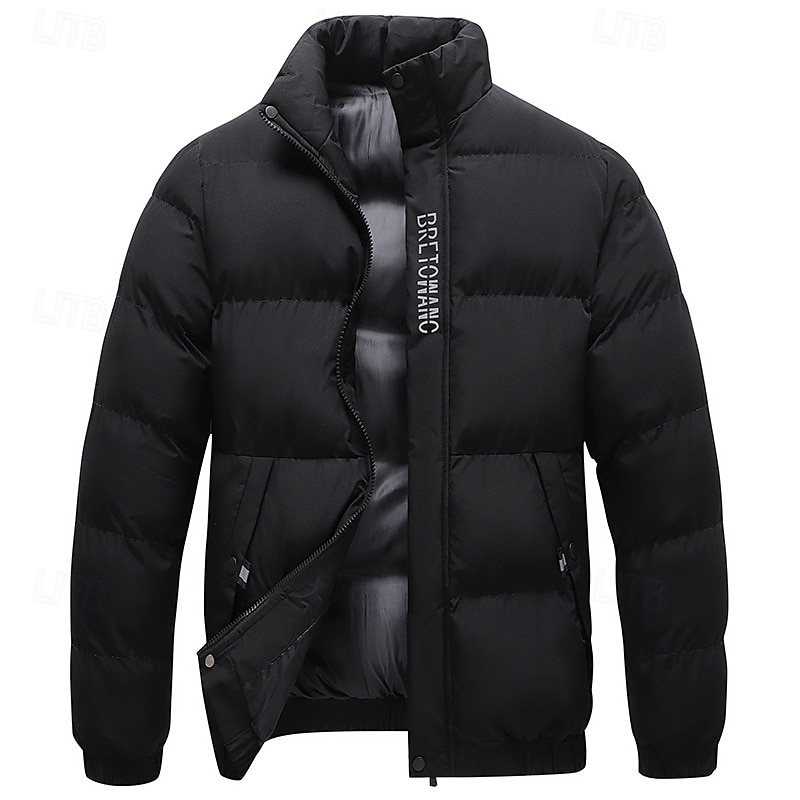 Men's Winter Jacket Puffer Jacket Padded Zipper Pocket Polyster Pocket Outdoor Date Casual Daily Regular Fashion Casual Thermal Warm Windproof Winter Plain Black Navy Blue Light Grey Puffer Jacket