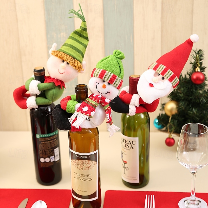Christmas Bottle Cover Home Decor, Christmas Santa and Snowman Bottle Covers, Small Wine Bottle Huggers, Holiday Bottle Decorations