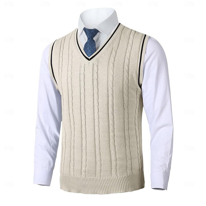 Men's Sweater Vest Pullover Sweater Jumper Dress Sweater Knit Sweater Ribbed Cable Knit Regular Knitted Plain V Neck Keep Warm Modern Contemporary Daily Wear Going out Clothing Apparel Fall Winter 5