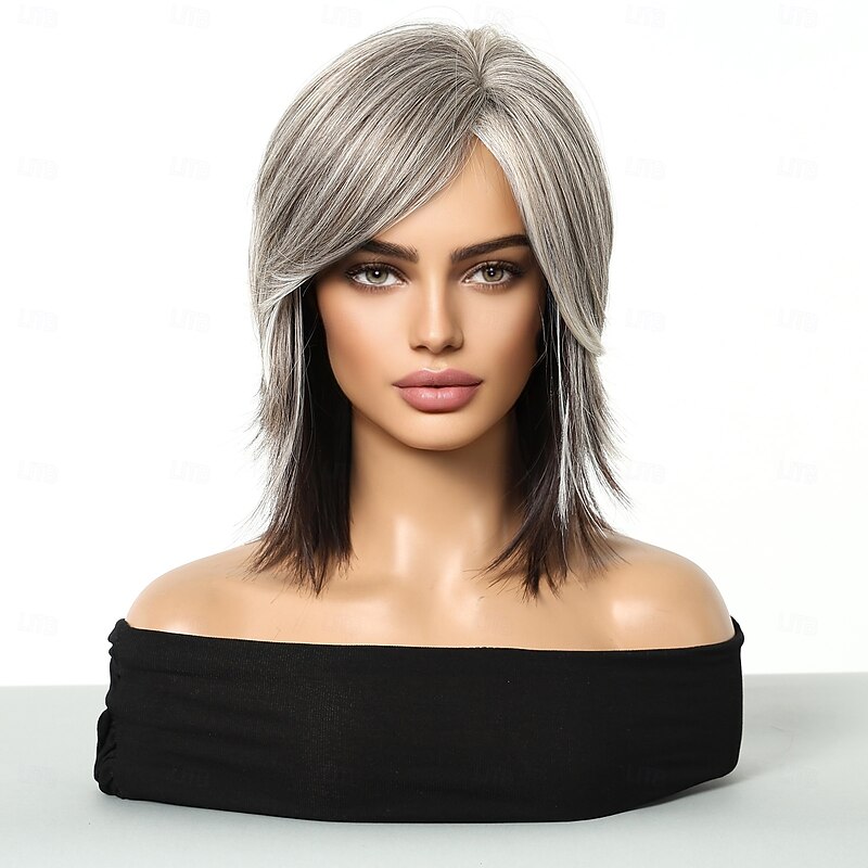 Synthetic Wig Uniforms Career Costumes Princess Straight kinky Straight Middle Part Layered Haircut Machine Made Wig 20 inch Silver grey Synthetic Hair Women's Cosplay Party Fashion Gray2