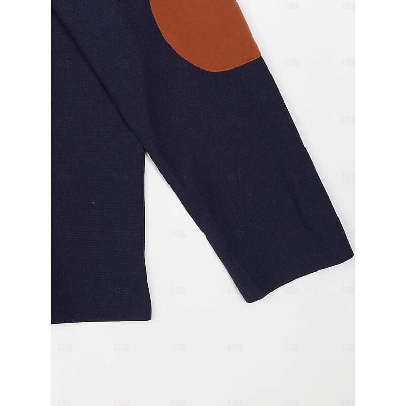 Men's Waffle Shirt Tee Top Long Sleeve Shirt Long Sleeve Quarter Zip Spring &  Fall Cross-Seasons Patchwork Daily Casual Street Style Patchwork Zipper Outdoor Street Causal Black Navy Blue Khaki Top4