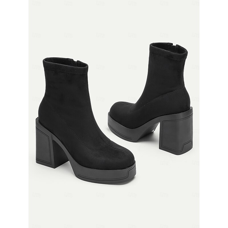 Women's Black Suede Platform Ankle Boots – Chunky High Heel Design for Casual and Party Wear2