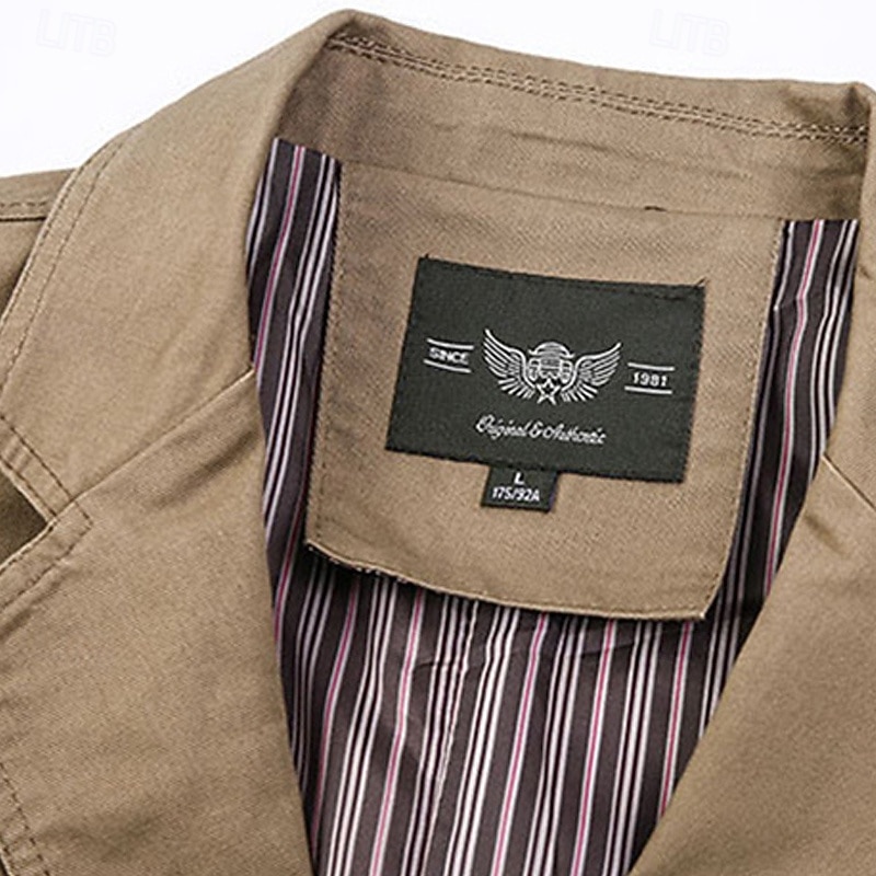 Men's Blazer Business Cocktail Party Wedding Party Fashion Casual Spring &  Fall 100% Cotton Plain Pocket Buttons Comfortable Single Breasted Blazer Black khaki Army Green3