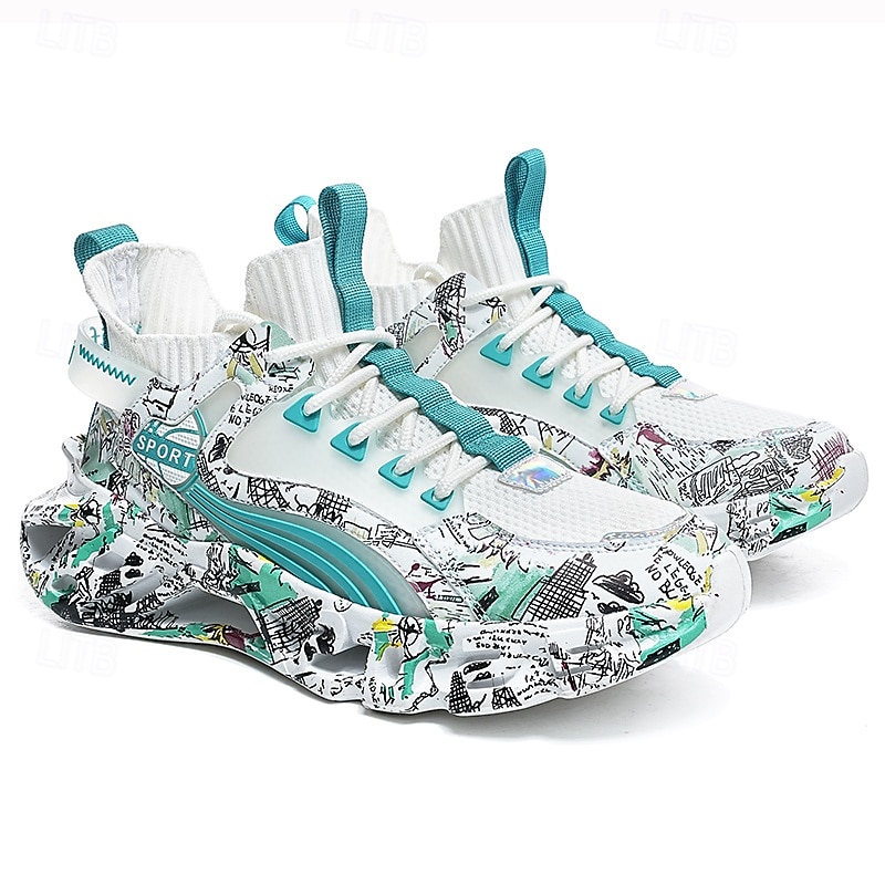Men's Graffiti Pattern High-Top Sneakers – Colorful Streetwear Sports Shoes with Lace-Up Closure, Breathable Mesh Upper for Casual and Athletic Wear3