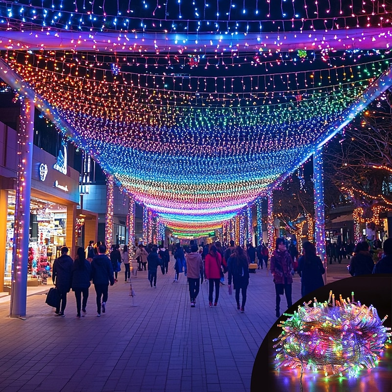 50M/100M LED Curtain Lights Outdoor, String Lights Garland Christmas Tree, 400/800 , IP65 Waterproof, Wedding Party Holiday Landscape Decoration, Blue/Colorful, DC31V EU/US/AU/UK Plug3