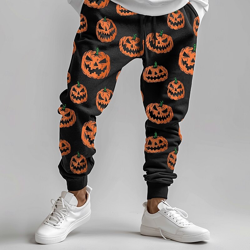 Halloween Men's Pumpkin Halloween Costumes Sweatpants Joggers Pants Trousers Mid Waist Drawstring Elastic Waist Casual Dark Party Evening Wear Dailywear Pocket Spring Fall Winter 3D Print Orange