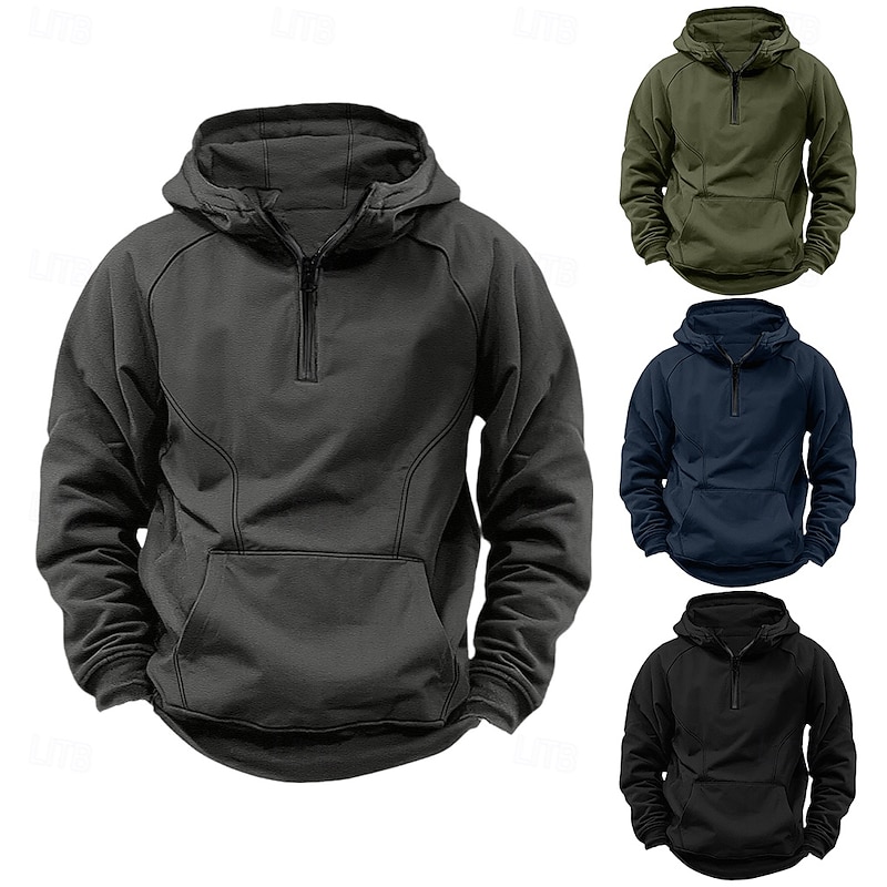 Men's Quarter Zip Sweatshirt Raglan Hoodie Tactical Hoodie Black Army Green Navy Blue Dark Gray Hooded Half Zip Color Block Patchwork Pocket Quarter Zip Work Sports & Outdoor Casual Streetwear Basic