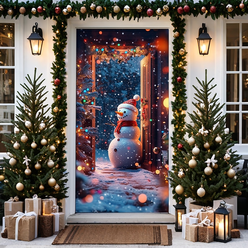 Christmas Door Decorations Door Covers Xmas Snowman Fantasy Door Tapestry Door Curtain Decoration Backdrop Door Banner for Front Door Farmhouse Holiday Party Decor Supplies Indoor/Outdoor3