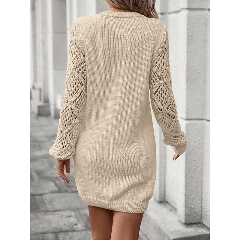 Women's Sweater Dress Elegant Fashion Daily Solid Color V Neck Knitted Long Sleeve Long Tops Knit Work Daily Black Beige Fall Winter3