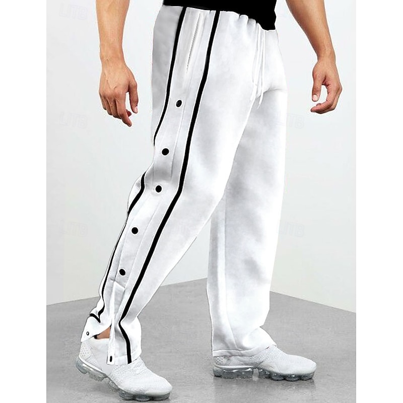 Men's Sweatpants Trousers Straight Leg Sweatpants Open Bottom Sweatpants Drawstring Elastic Waist Side Button Plain Comfort Soft Outdoor Daily Going out Fashion Casual Black White3